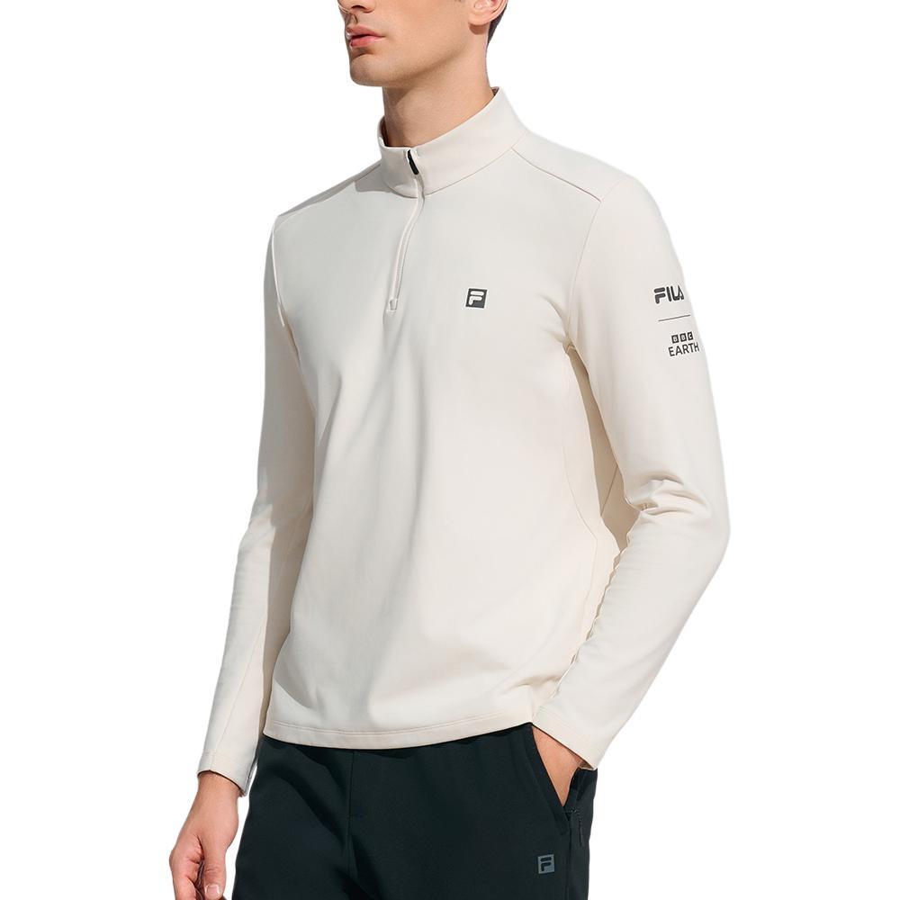 FILA Casual Sportswear Sets Men's Clothing Set (Gray T-Shirt+Pitch Black Pants) Stand Collar Moderate A11M447202F-BG+A11M411806F-BK
