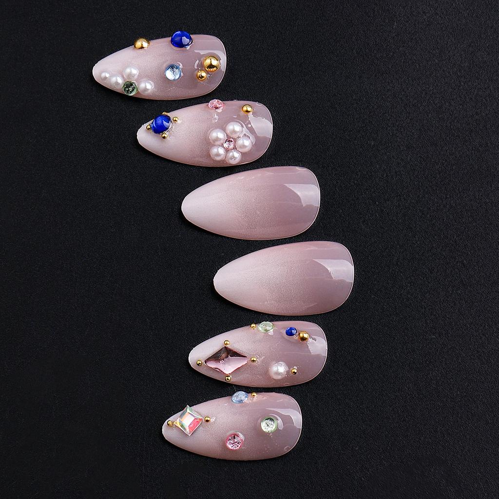 Reusable Almond Press On Nails Ins Trend Sparkling Rhinestone Special Gem Design Nail Tips