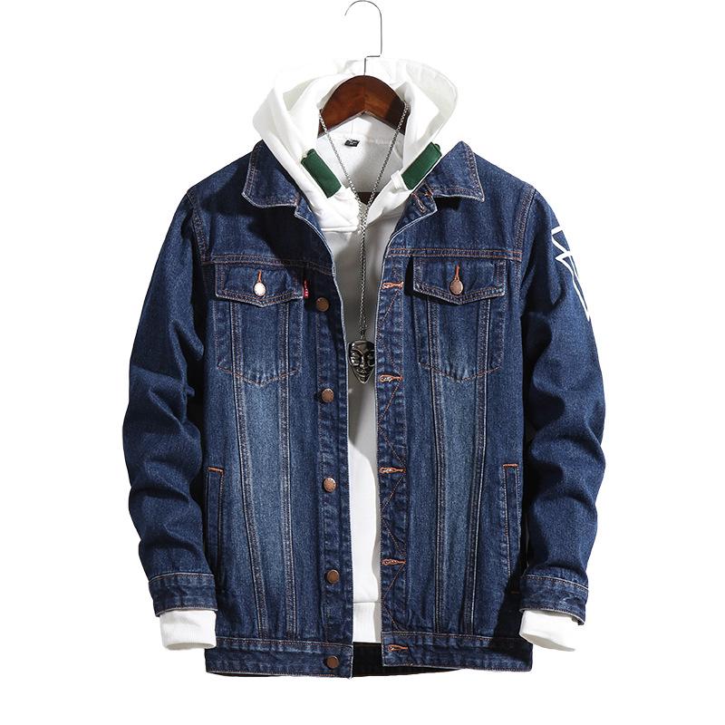 Модная мужская куртка больших размеров на осень и зиму с принтом свободного покроя с эластичной джинсовой курткой с принтом