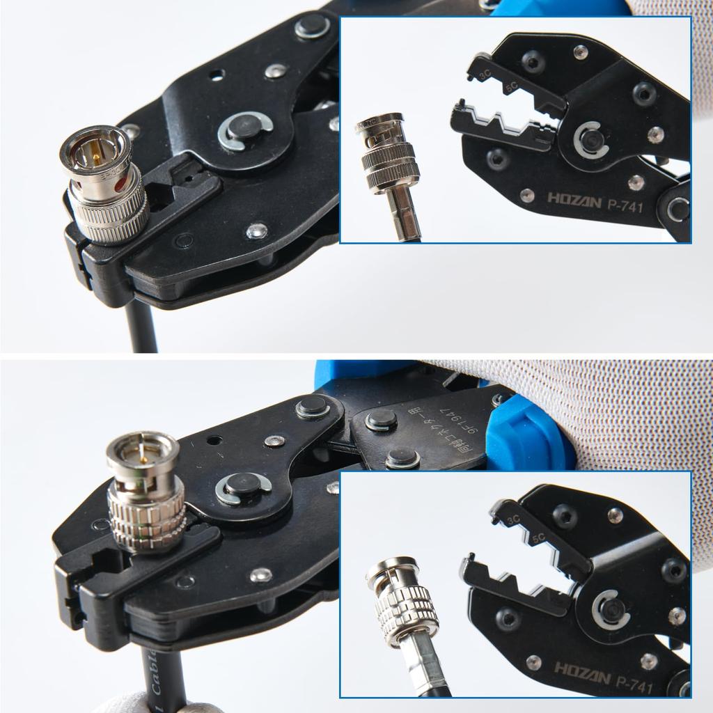 HOZAN Crimping Tool BNC Crimping Compatible with Canare and Toyo (for Connectors) Pliers, Connectors, P-741