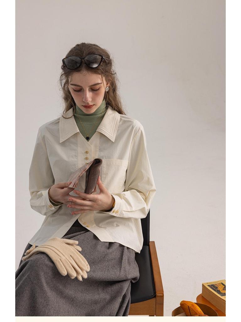 Dailyart Женская приталенная рубашка для офиса с вышивкой "Синяя волна Морская соль"