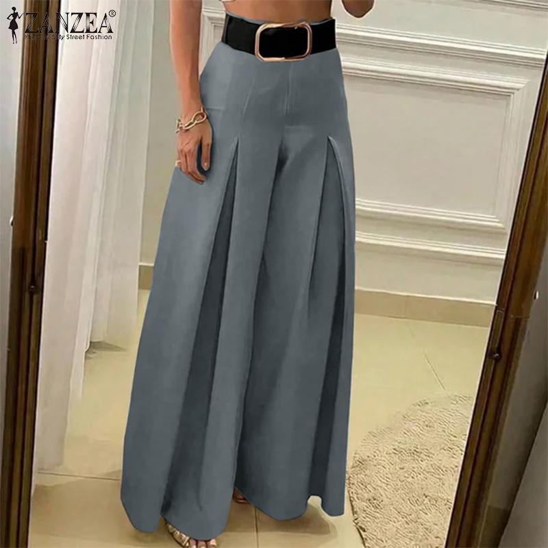 ZANZEA Женские модные эластичные талии плиссированные прямые брюки