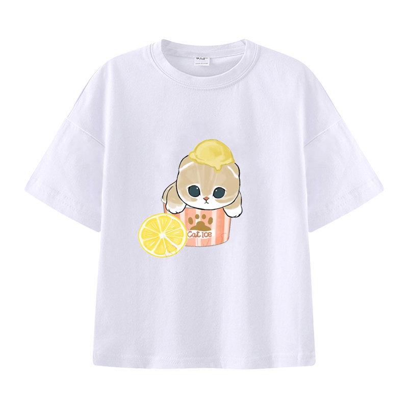 New Summer Catprinted Shortsleeved Tshirt A Cute and Trendy Outfit Featuring A Cartoon Shark Cat Kids Clothes Boys Girl