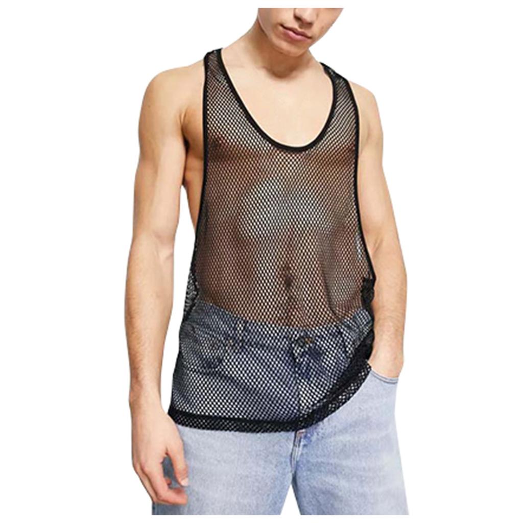 Men's Fashion Muscle Pullover Loose Hollow Eye-catching Mesh Shirt Casual Sexy Men's Vest
