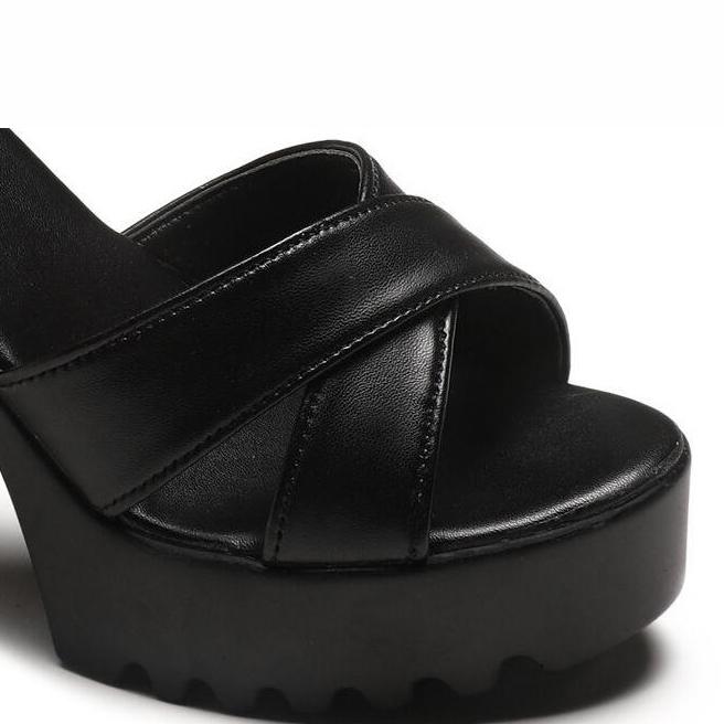 WTEMPO Women Large Size Roman High Heel Sandals Female Black White Casual Non Slip Korean Fish Mouth Sandals