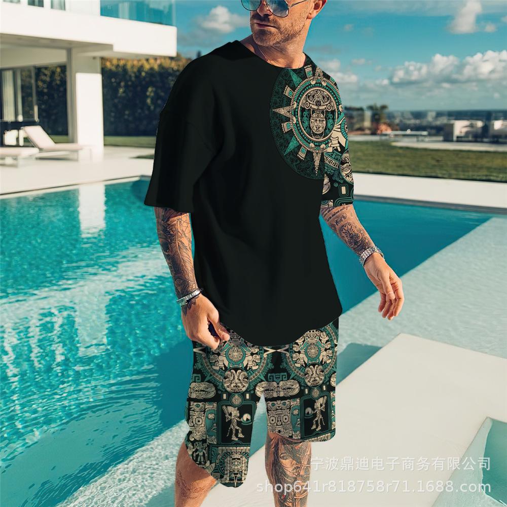 Летняя мужская футболка с 3D принтом и круглым вырезом, шорты с короткими рукавами, комплект из двух предметов, модная повседневная классная уличная одежда, спортивный костюм большого размера