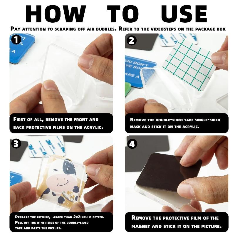 Fridge Magnet Set Acrylic Square Refrigerator Magnet with Adhesive Backing DIY Fridge Magnets Round for Office Kitchen