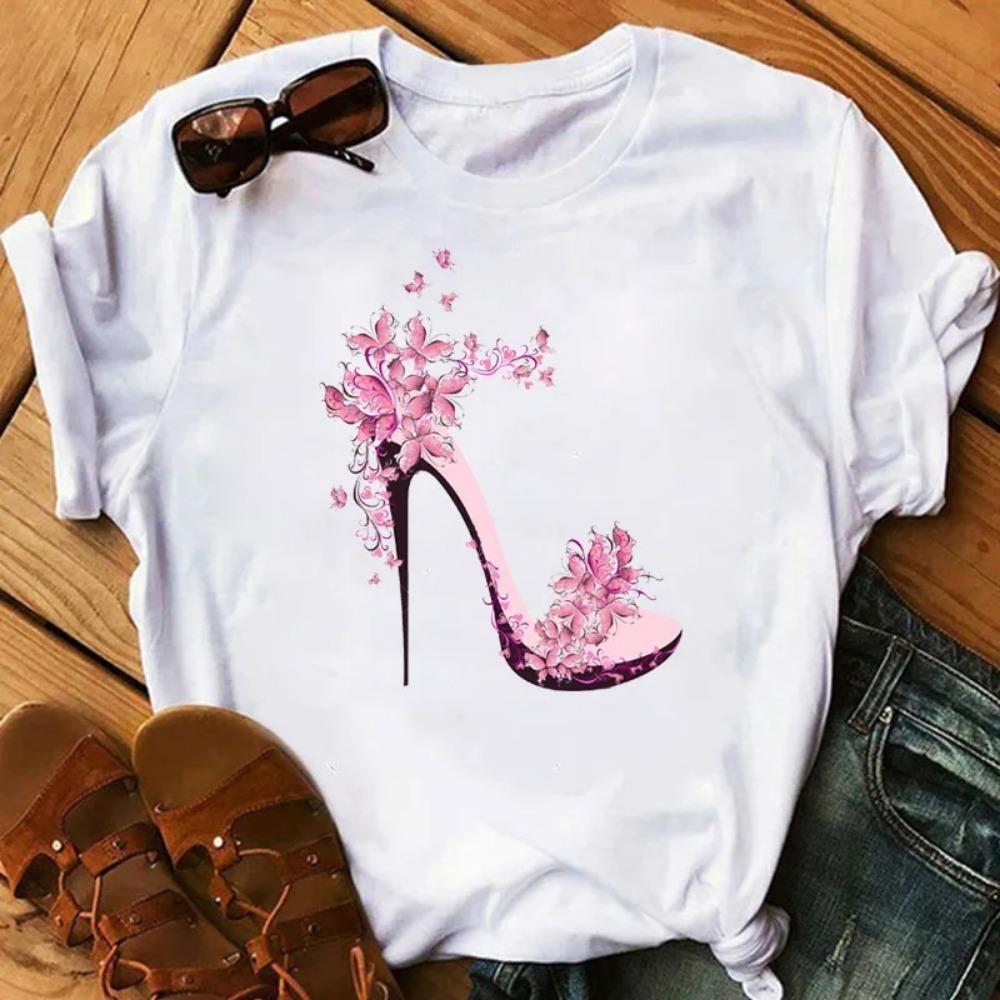 New Fashion High Heels Personalized Printed Women's Summer Short Sleeve T-shirt Casual Tops Oversized T Shirt Harajuku Tee