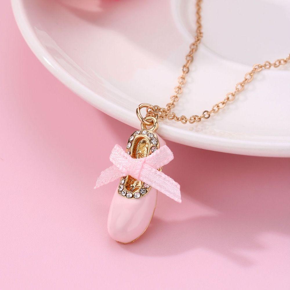 Gold Chain Trendy Necklace Crystal Clavicle Chain Sweet Ballet Shoes Pendant Girls