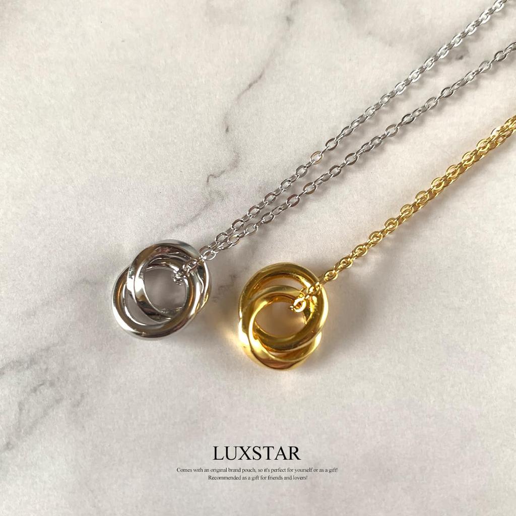 Double Ring Necklace Silver 925 Chain Thickness 1mm 40cm with Adjuster 5cm Longest 45cm [LUXSTAR] Men's Women's (Silver Silver)