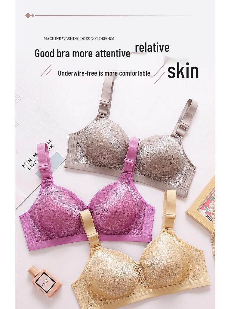 Популярный кружевной бюстгальтер на косточках для женщин среднего возраста больших размеров - Фиксированная чашка, застежка на четыре ряда крючков и петель, тонкий хлопок, собирающая поддержка.