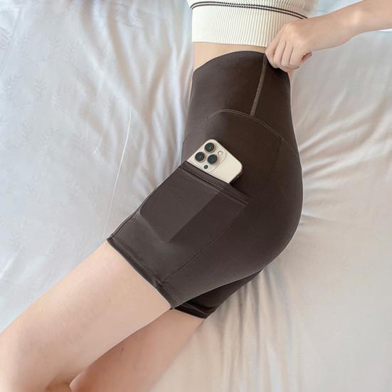 Женские защитные шорты с боковыми карманами, однотонные, высокоэластичные, летние шорты, впитывающие пот, с функцией подъема бедер
