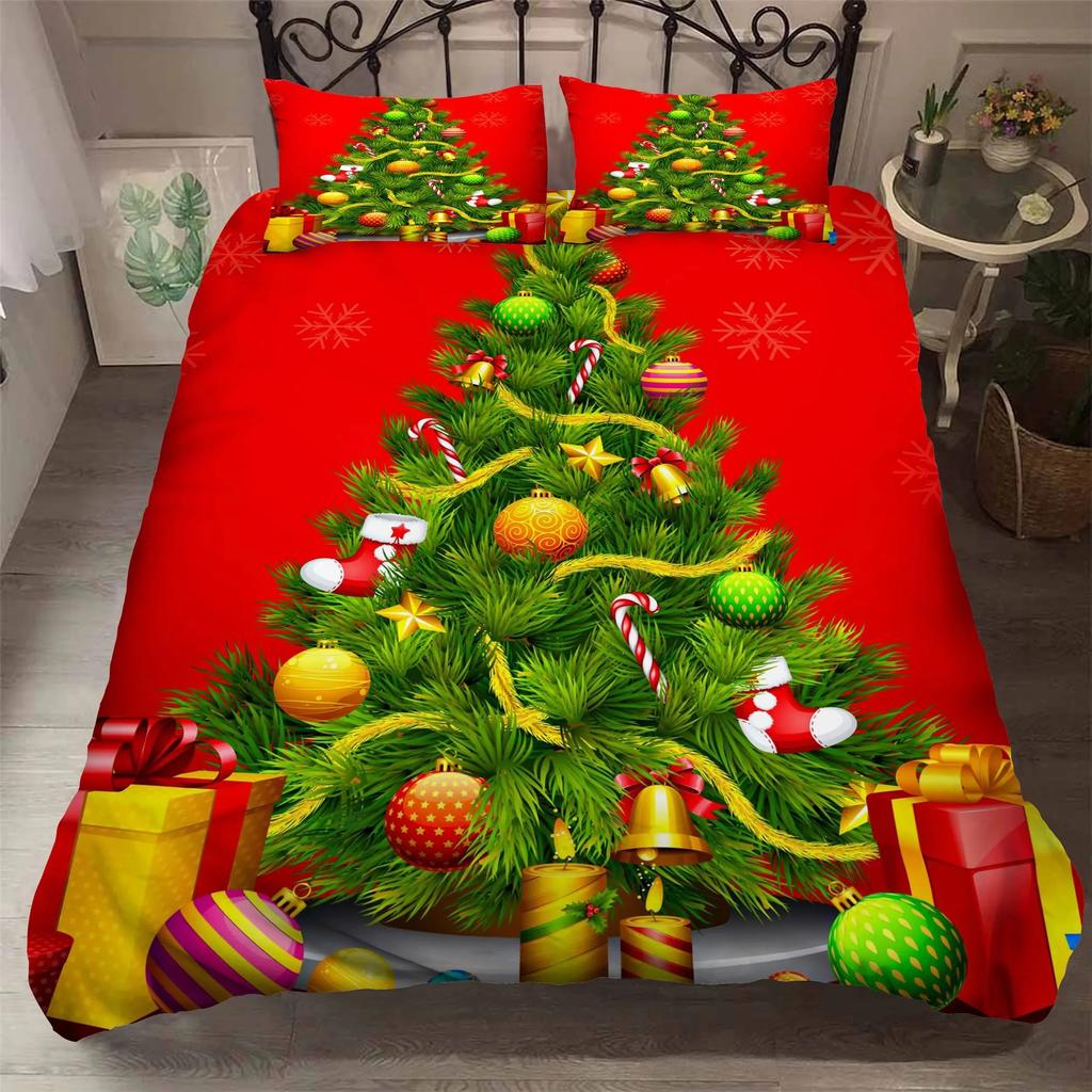 Santa Claus Printed Duvet Cover with Pillow Cover Bedding Set Single Double Twin Full Queen King Size Bedroom Christmas Decor