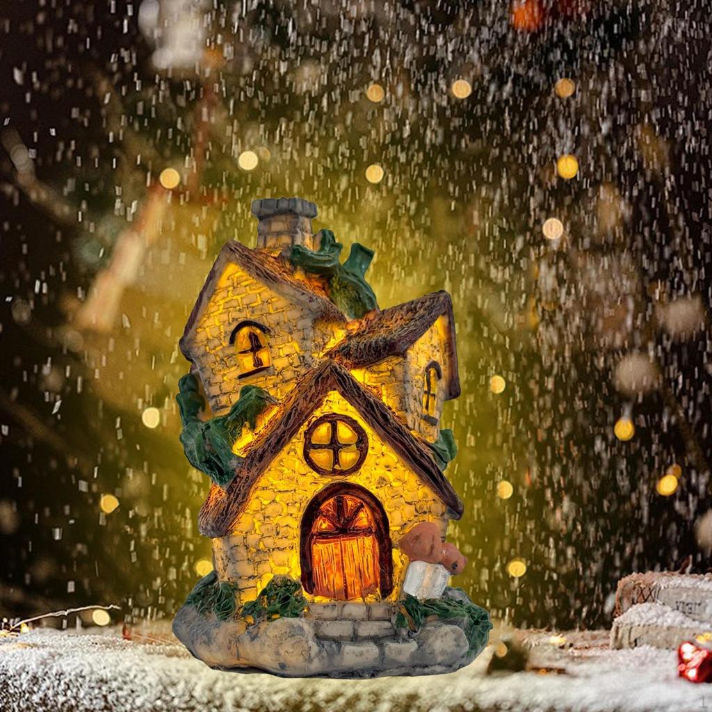 Xmas Miniature Light Up Decorative Craft Fairy Garden Statue Mini Tabletop Model Ornament for