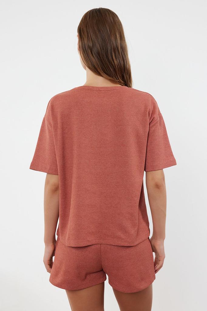 Women's Fashion Indigo Waffle Fabric Knitted Pajama Set