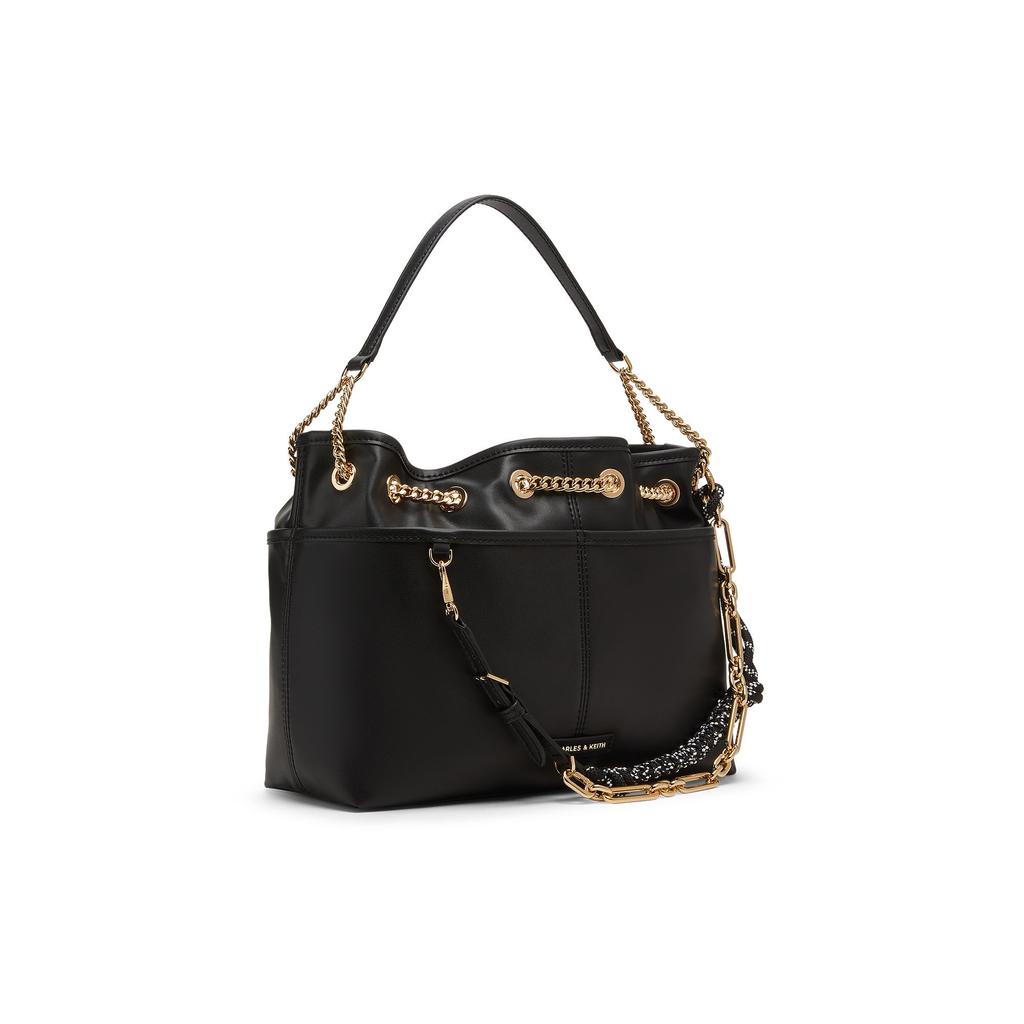 Charles & Keith Soft Knot Chain Shoulder Tote Bag Women bags Cream Black CK2-20782617