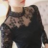 Women's Lace Chiffon Shirt - Long Sleeve, Stand-Up Collar, Slim Fit, Autumn/Winter Fashion, Plus Size