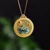 Natural Hetian Jade Ancient Gold Craft Enamel Porcelain Chinese Style Lotus Necklace Retro Round Plaque Pendant Ladies Jewelry