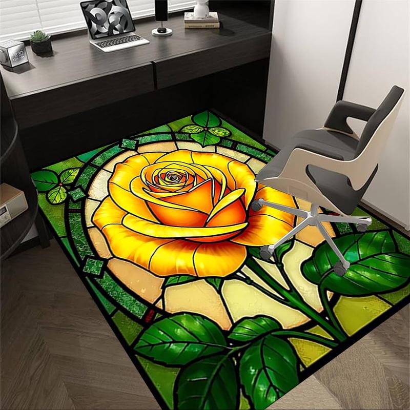 1PC Rose Stained Glass Non-Slip Floor carpet, suitable for Office, bedroomand playrooms. It can also be used as a sofa footrest cover-T86