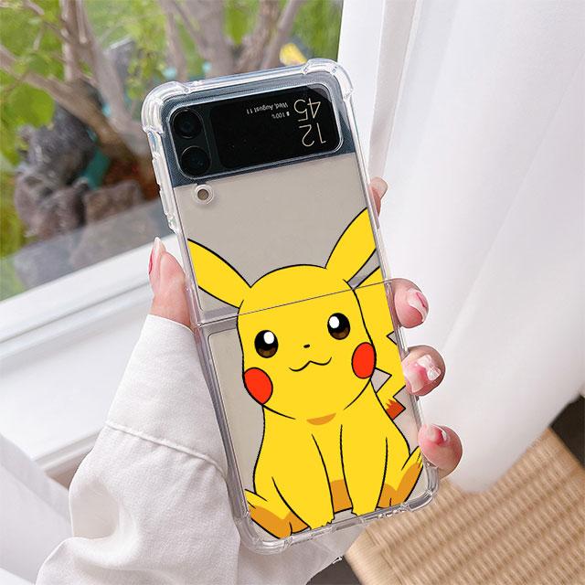 Роскошный чехол для Samsung Galaxy Z Flip 3 4 5G Funda Z Flip3 Clear PC Hard Противоударный чехол для телефона Shell Pikachu Pokemon