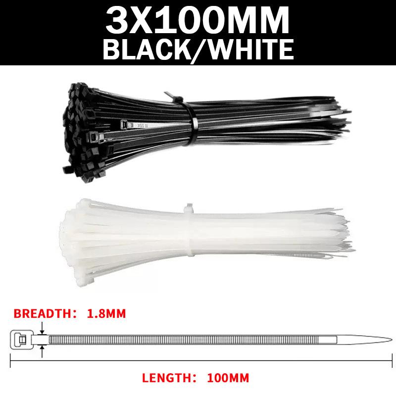1000Pcs Self-locking Plastic Nylon Cable Tie White/Black 3*100mm Cable Tie Fastening Ring 4*200mm Cable Tie Zip Wraps Strap Tie