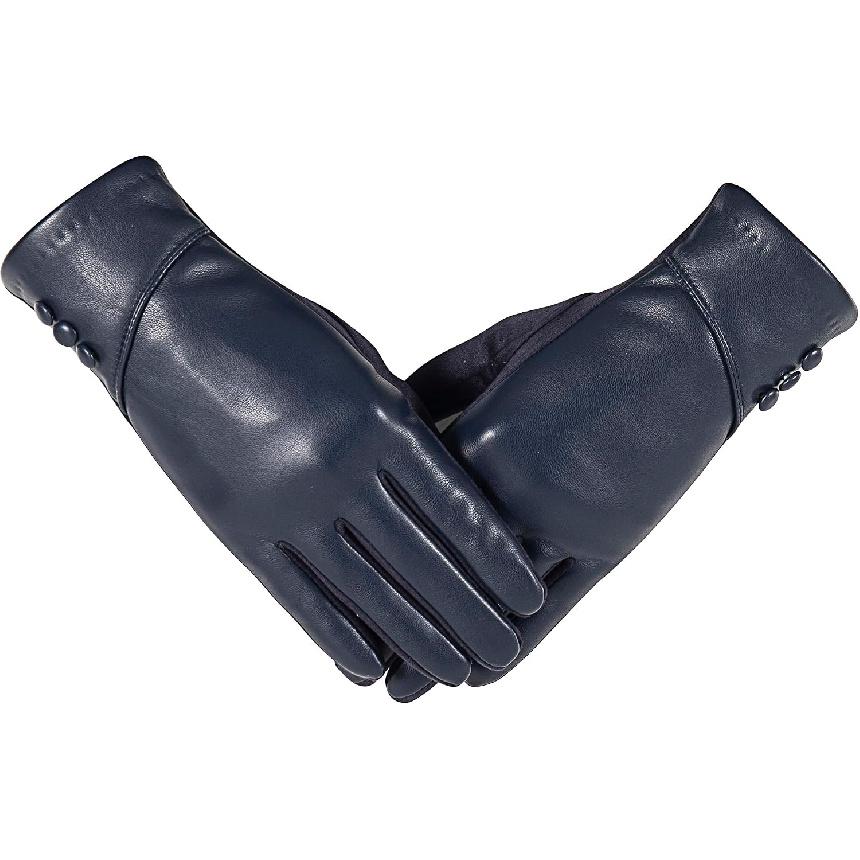 Winter Leather Gloves Women, Warm Wool Lining Touchscreen Texting