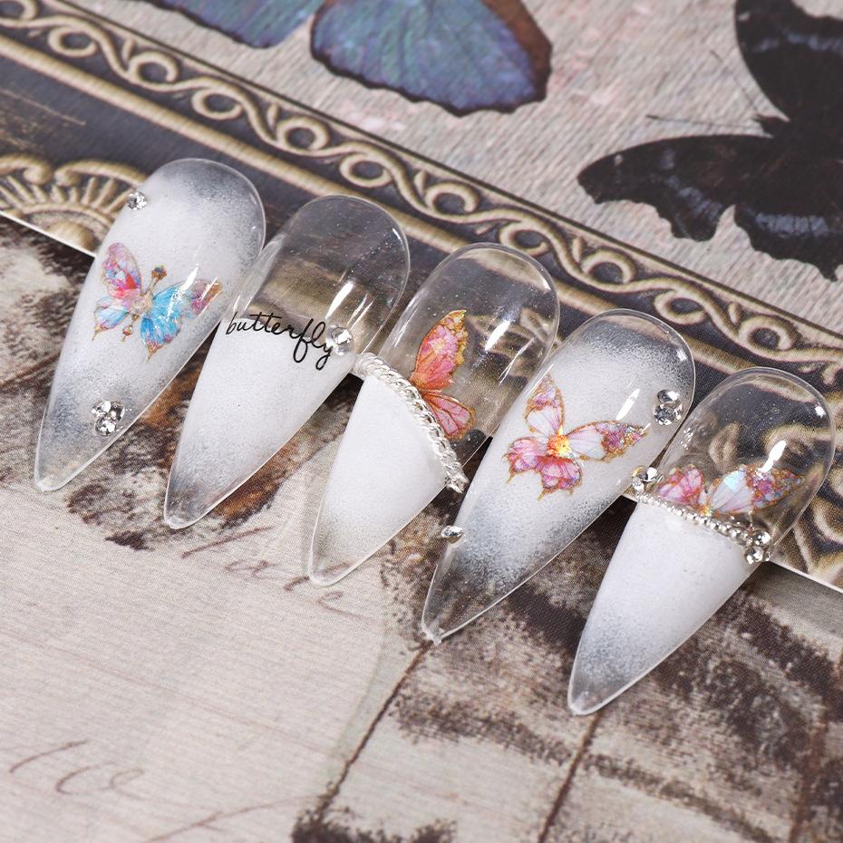 Наклейки для ногтей, красочные наклейки с бабочками Aurora, перекрестные лазерные наклейки с бабочками
