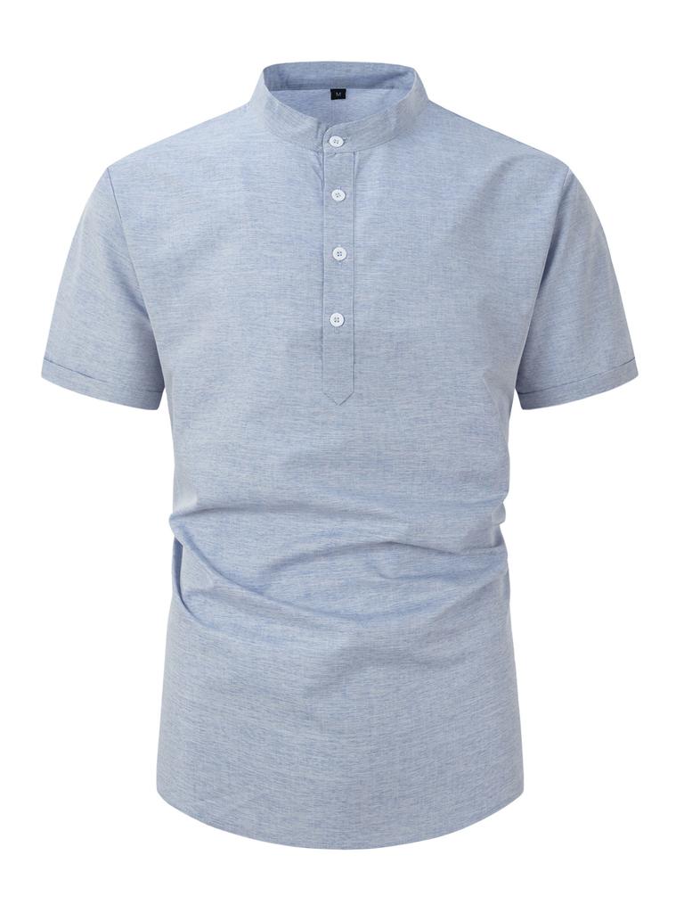 Летние мужские рубашки, окрашенные в стиле ретро, ​​с коротким рукавом, топ со стоячим вырезом, повседневная рубашка на пуговицах