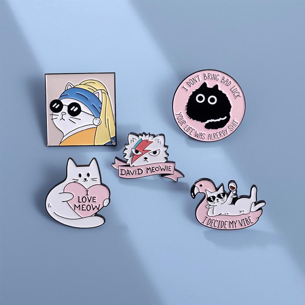 Pearl Cat Enamel Pins Funny Oil-Painting Kitten Brooches Lapel Badges For Women Men Cute Cartoon Animal On Backpack Jewelry Gifts #468707