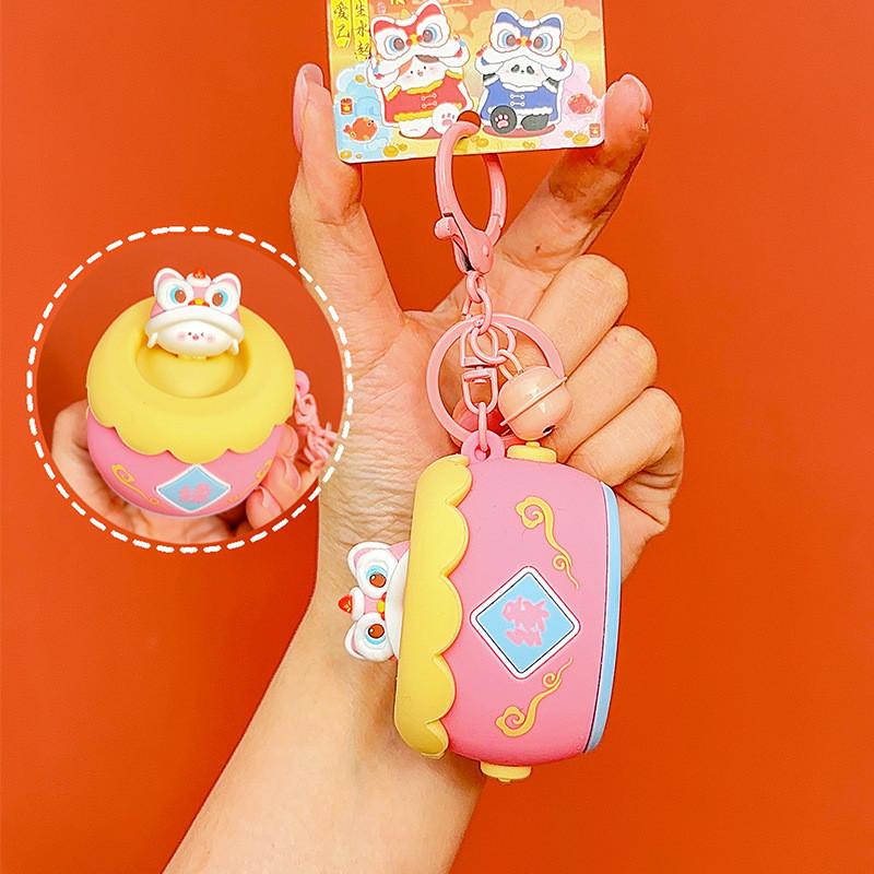 Vibrant Plush Lion Dance Drum Squeeze Keychain Playful Gift For Children And Adults