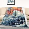 Watercolor style polar bear pattern Flannel printed blanket suitable for all seasons suitable for living room office sofa travel