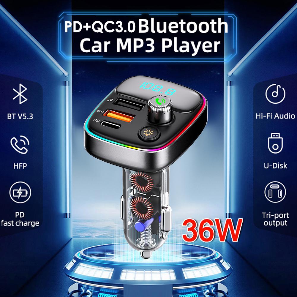 PD+QC3.0 Bluetooth FM-передатчик автомобильный радиомодулятор быстрое зарядное устройство двойной USB зарядное устройство для телефона RGB беспроводной комплект громкой связи MP3-плеер