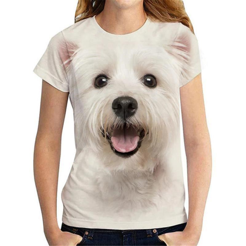 Новая летняя женская футболка с коротким рукавом, милая мультяшная собака, цифровой 3D принт, повседневные свободные футболки с круглым воротником, женские топы, одежда