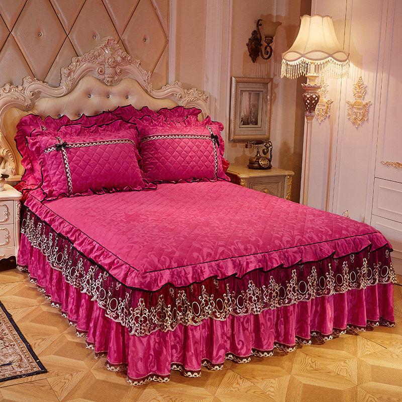 Европейский стиль, зимний теплый бархатный подзор для кровати, цельный стеганый толстый короткий плюшевый покрывало, однотонное модное покрывало, простыня