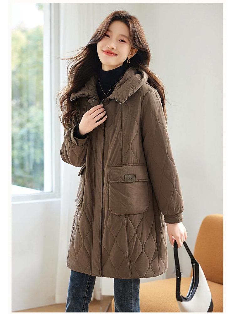 Женская флисовая хлопковая куртка большого размера средней длины, стеганое теплое стильное пальто для мамы среднего возраста