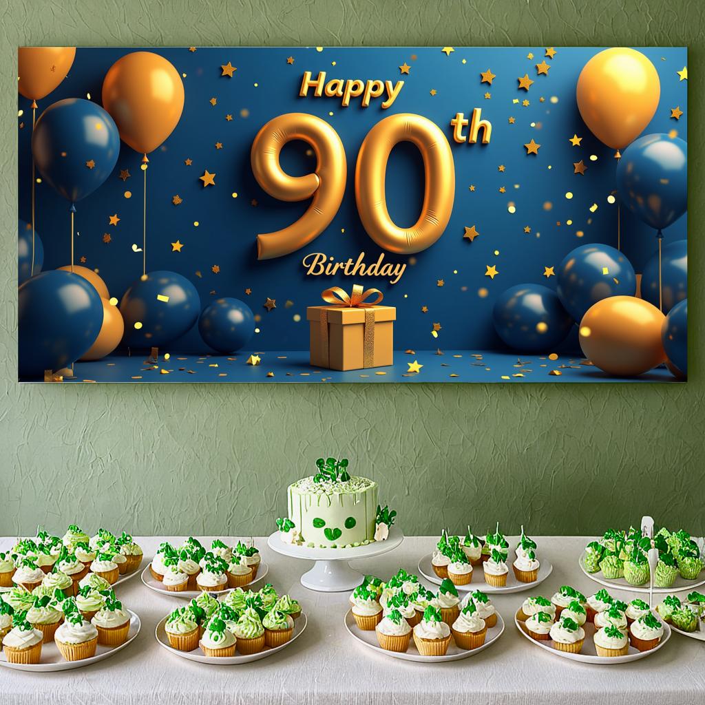 Баннер на 90-летие Золотой Шар С Днем Рождения Украшение для Вечеринки Фон для Фотосессии Празднование Юбилея