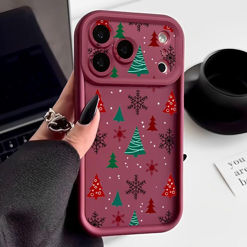 Merry Christmas Print Case For iPhone 17 Air 16 15 14 13 12 Pro Max 16 17 Pro 16e 11 Shockproof Solid Color Silicone Phone Cover Cases