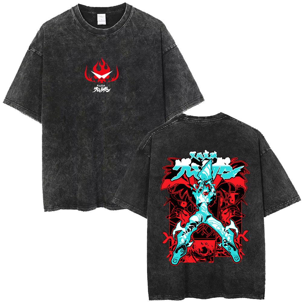 Washed Vintage Anime Tengen Toppa Gurren Lagann Simon Graphic T-shirt Manga Oversized T Shirts Cartoon T-shirts Unisex