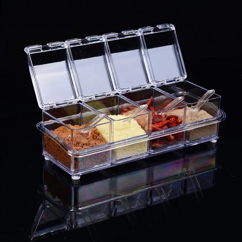 4 шт./набор Кухонные инструменты Диспенсер для хранения сахара Шикарный прозрачный Банка для специй соли Коробка для хранения Кухонные аксессуары для специй Принадлежности