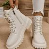 Fashion Thick Warm Long Plush Ankle Boots for Women Winter Lace Up Pu Leather Motorcycle Boots Woman Plus Size Short Booties Shoes