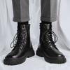 Men Black Leather Boots New British Style High Top Fashion Work Boots Outdoor Street Fashion Chelsea Men Shoes Comfortable Short