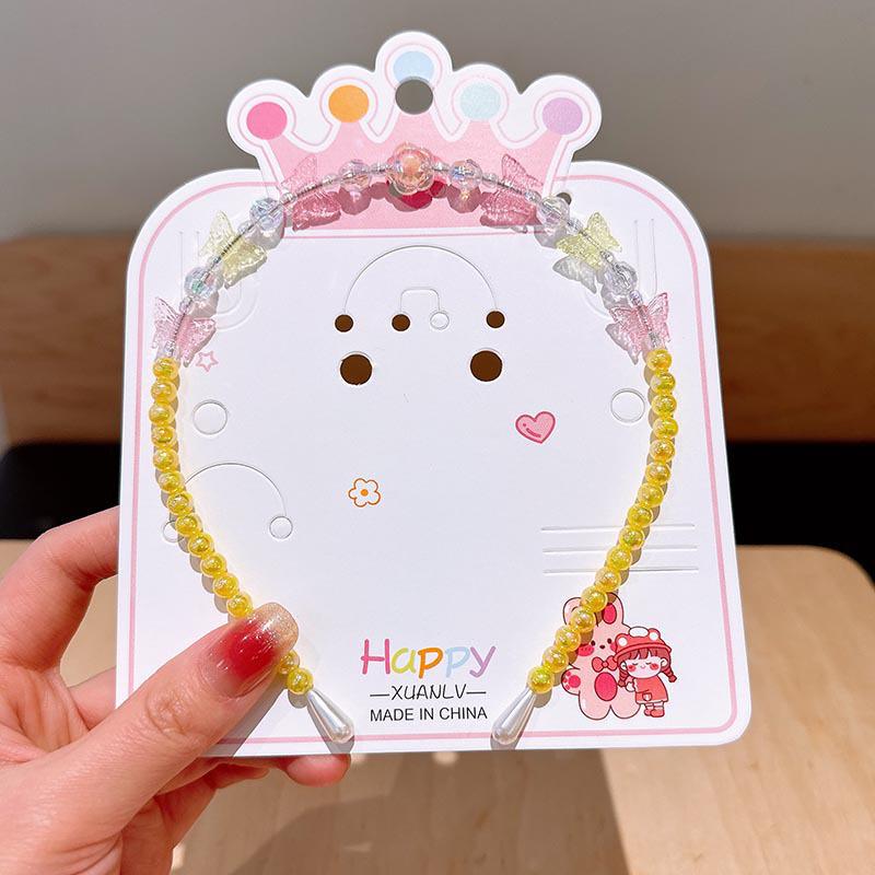 Красочное жемчужное ожерелье и набор украшений: Бисерный браслет, мультяшный ободок, серьги - аксессуары принцессы для девочек