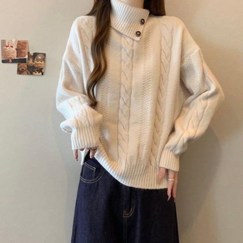 Sweater for Women Autumn Winter Thickened Warm Knitted Stretchy Long Sleeve High-neck Tops