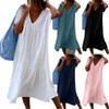 Женское однотонное летнее платье с коротким рукавом и V-образным вырезом вниз, повседневное свободное короткое пляжное платье