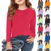 Boy And Girls Solid Color Long Sleeved T-shirt Round Neck Solid Color T-shirt