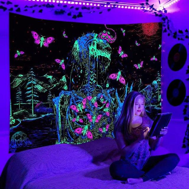Гобелен Blacklight Galaxy Trippy Planet УФ-реактивный водопад Пейзаж Стена Забавные гобелены Таинственный гриб Богемия Tapiz