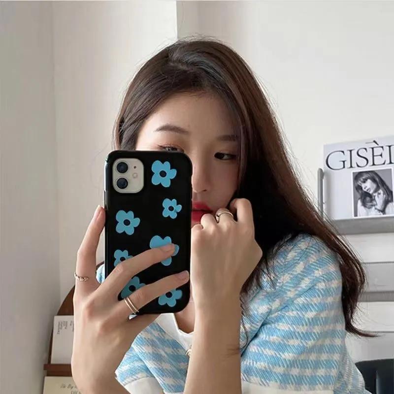 Модный чехол для телефона с синим цветком для iPhone 16 Pro 15 14 13 12 11Promax XS XR 7 8 Plus Модный противоударный минималистичный чехол Y2k