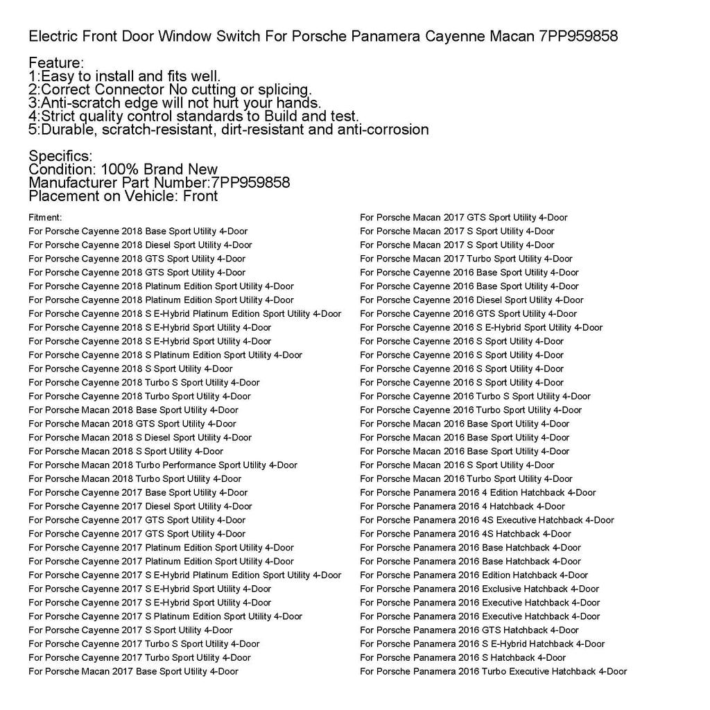 Электрический переключатель стеклоподъемника передней двери для Porsche Panamera Cayenne Macan 7PP959858