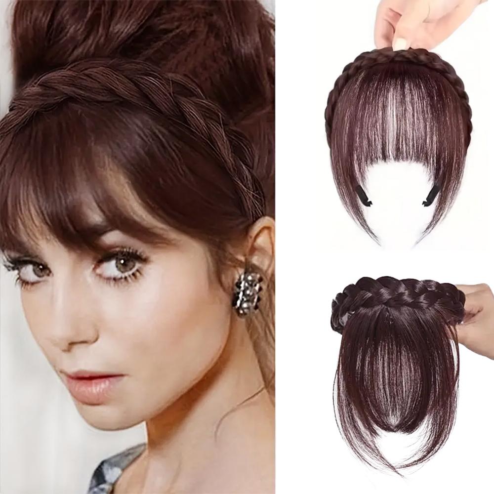 MERISIHAIR Синтетический короткий лобный чехол, невидимая густая натуральная челка, элегантная женская плетеная повязка на голову с челкой