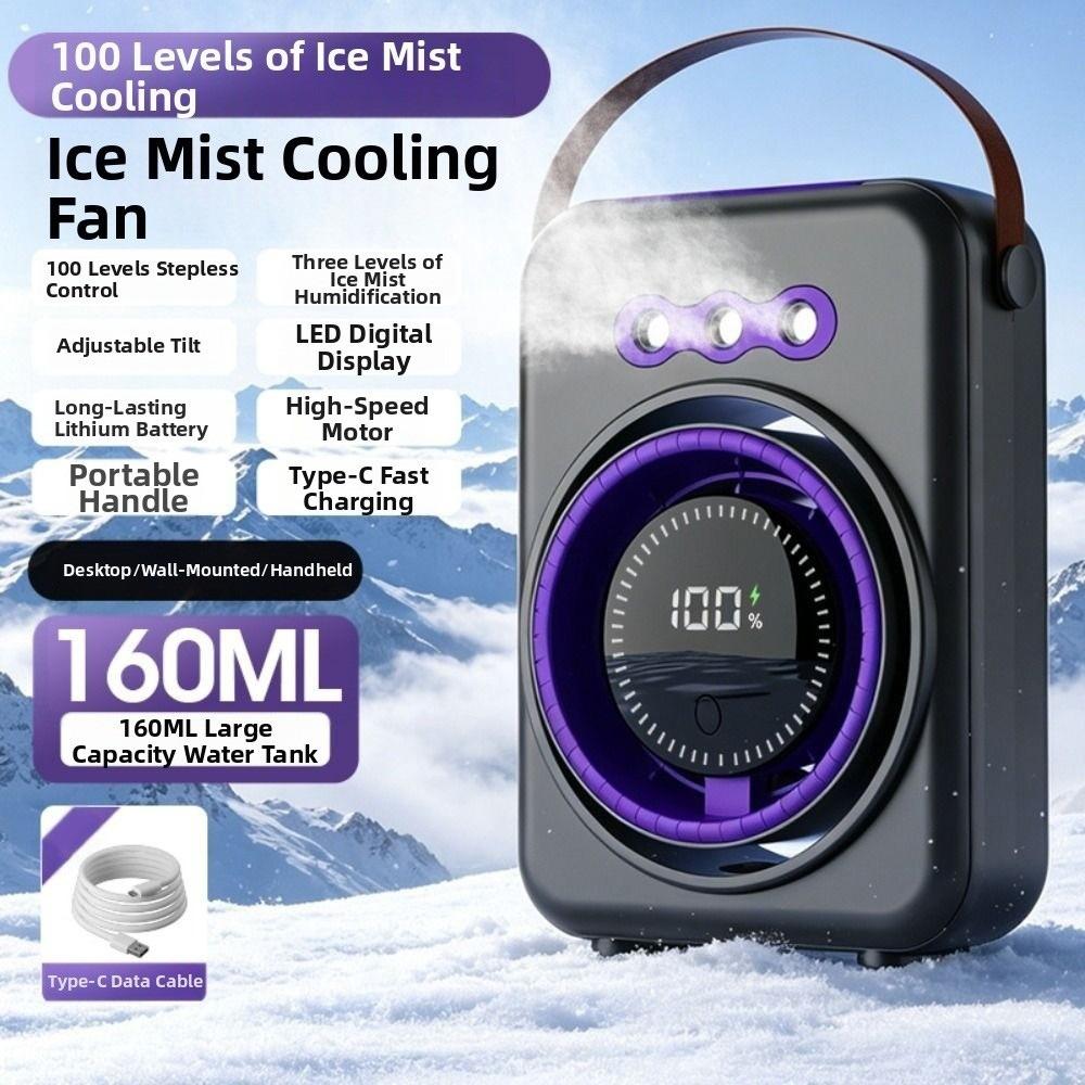 Triple-Hole Desktop Humidifying Fan 100-Speed Adjustment Mini Air Cooler Outdoor Tent